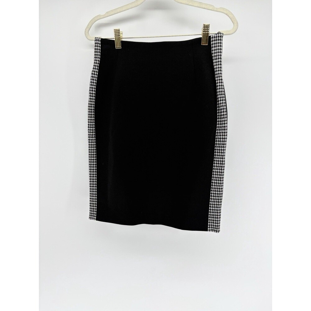 Escada Sport Houndstooth Panel 80s Style Pencil Skirt Sz 34 Side Zip